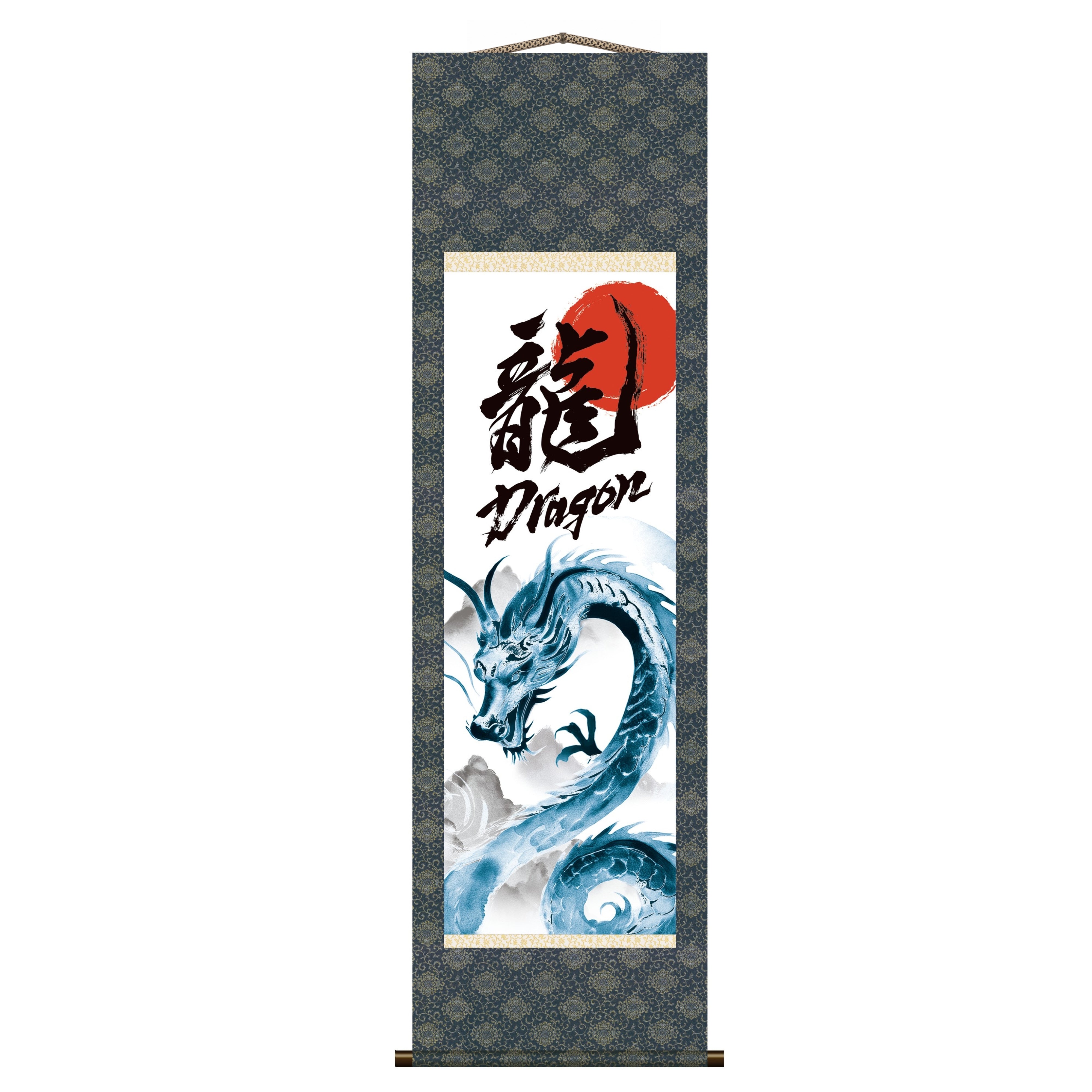 Japanese Dragon Kakemono Wall Scroll – Blue Rising Dragon