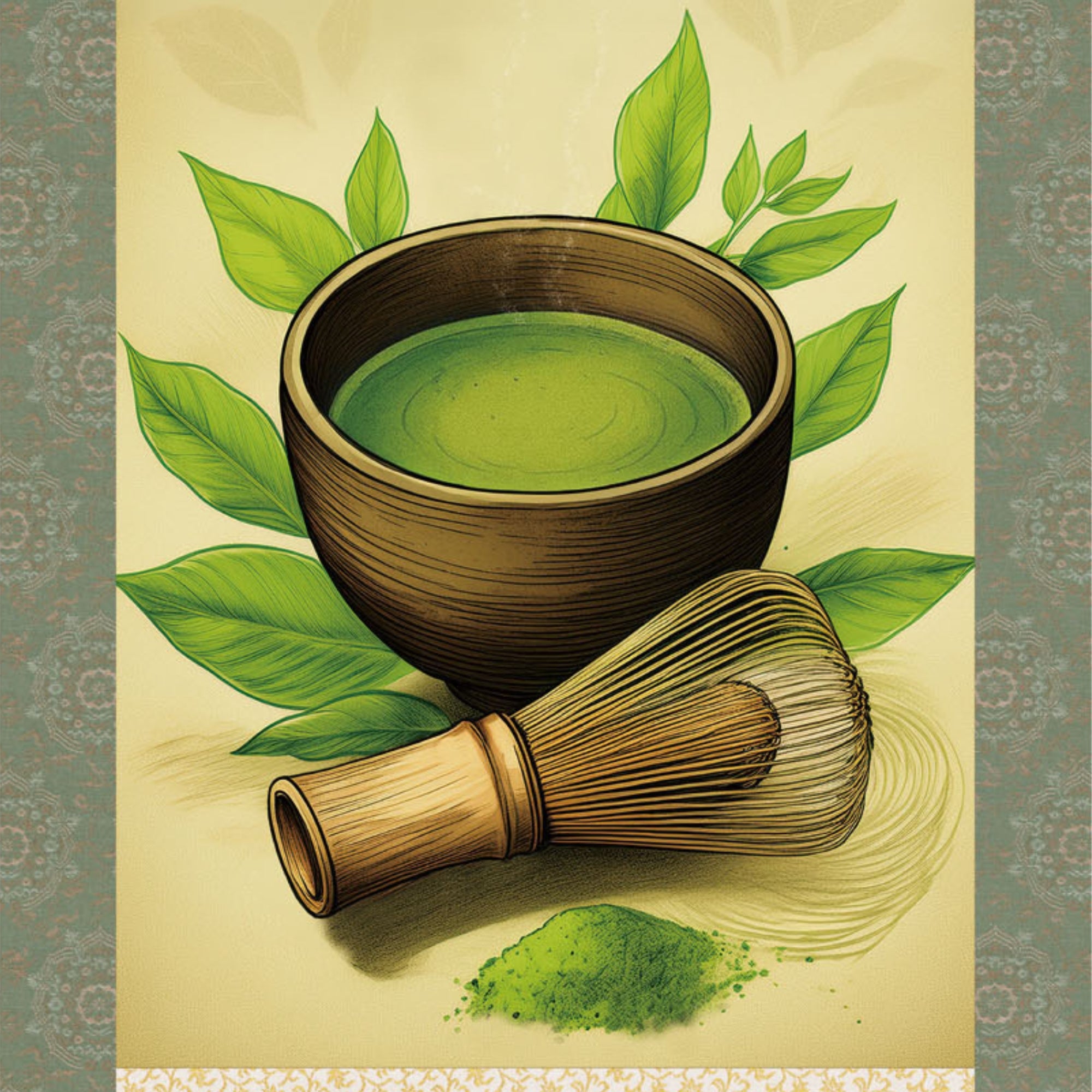 Japanese Matcha Kakemono Wall Scroll – Matcha Whisk and Tea Ceremony