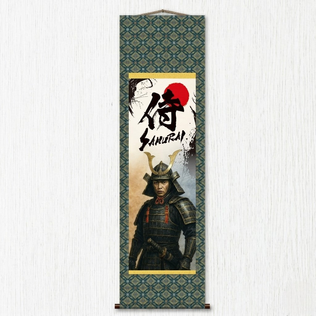 Japanisches Samurai Kakemono Wandbild – Stehender Samurai in Rüstung 